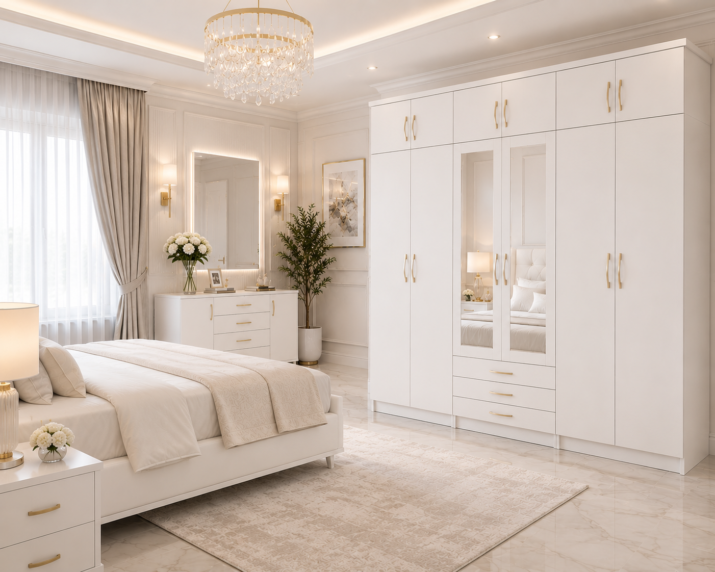 6 Door Wardrobe With Topbox White | FurniFolks  Storage UK - Detailed Angle View 4