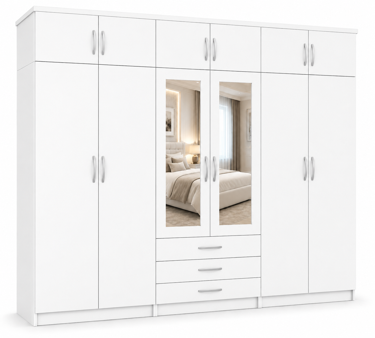 6 Door Wardrobe With Topbox White | FurniFolks  Storage UK - Luxury UK Living Room Showcase