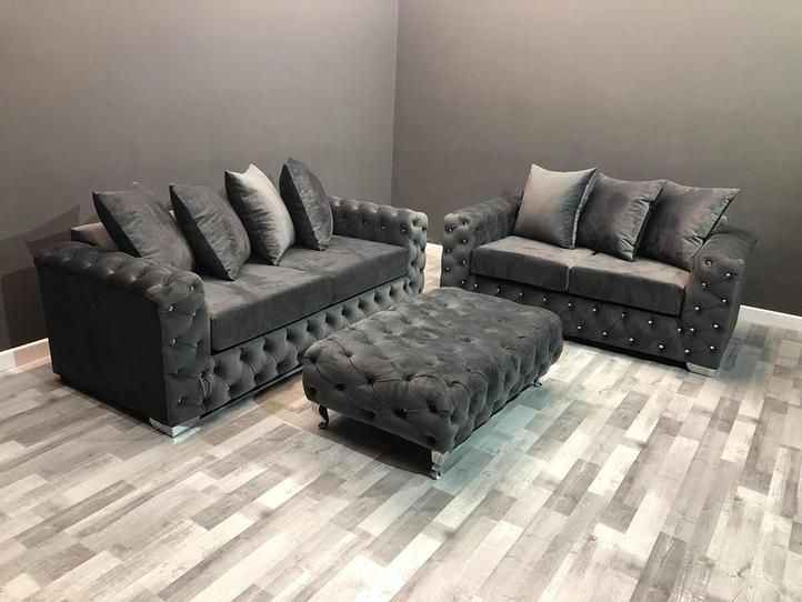 ASHTON 3+2 Seater Plush Velvet Dark Grey Sofa Set - Luxury UK Living Room Showcase