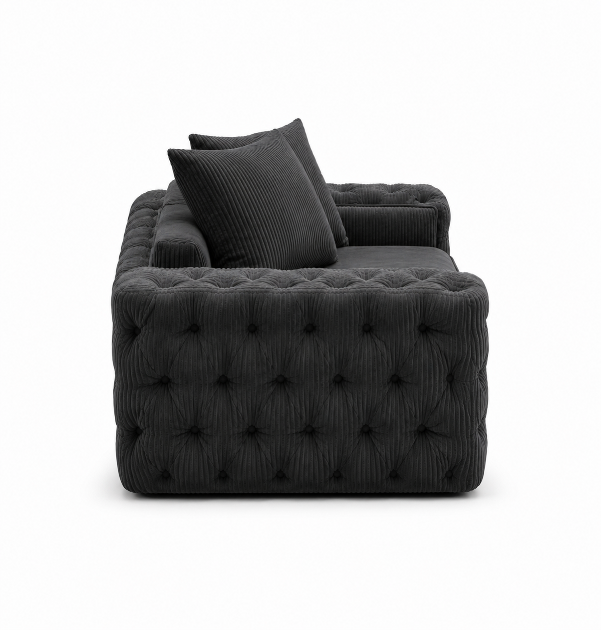 ASHTON 1 Seater Jumbo Cord Dark Grey Sofa | Royal Rest Interiors UK - Detailed Angle View 2