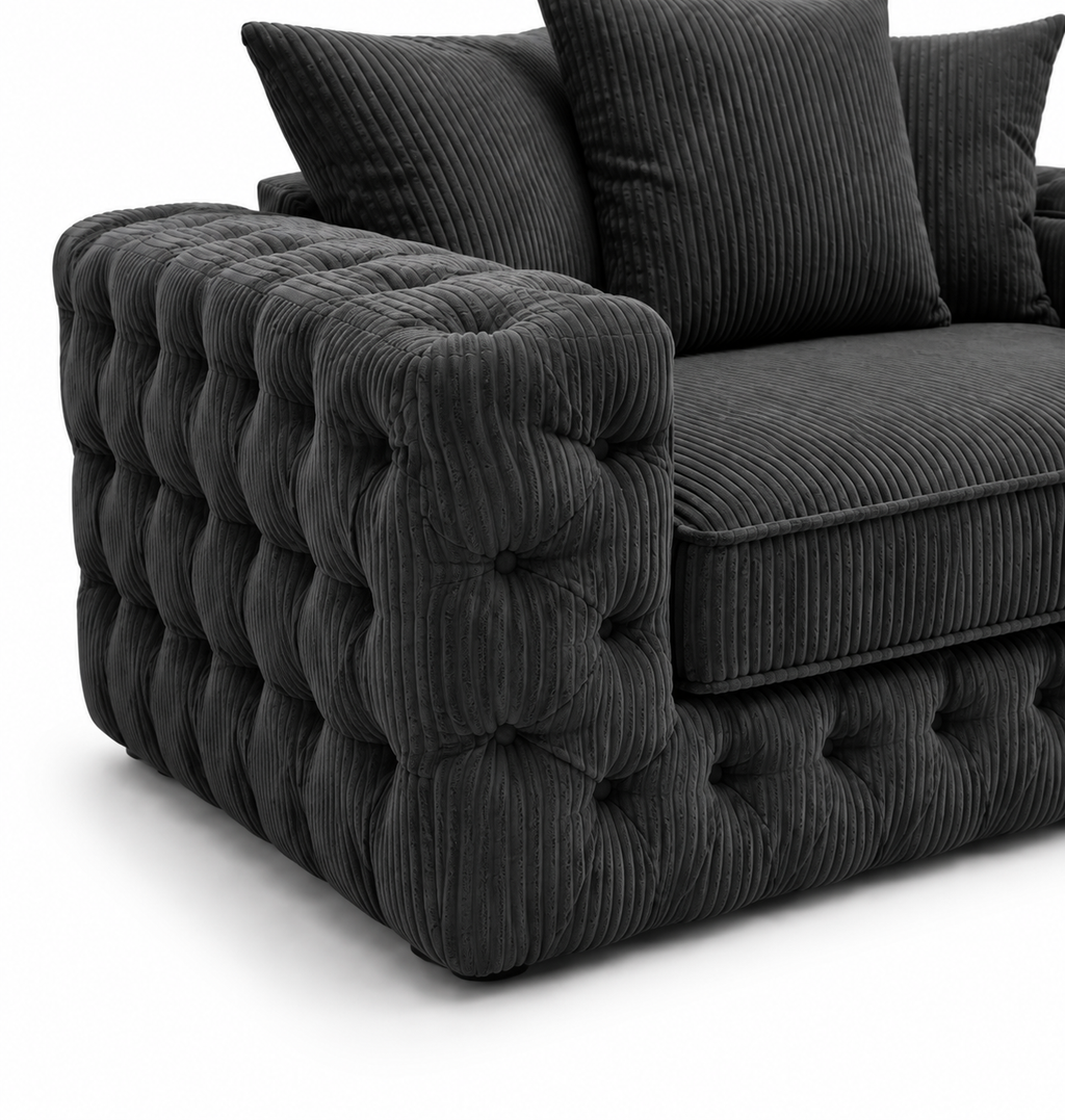 ASHTON 1 Seater Jumbo Cord Dark Grey Sofa | FurniFolks UK - Detailed Angle View 3