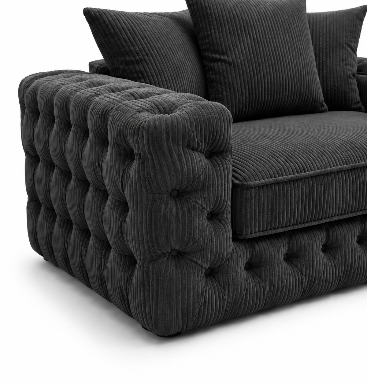 ASHTON 1 Seater Jumbo Cord Dark Grey Sofa | FurniFolks UK - Detailed Angle View 3