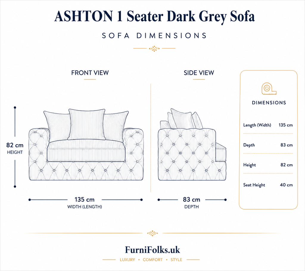 ASHTON 1 Seater Jumbo Cord Dark Grey Sofa | FurniFolks UK - Detailed Angle View 6