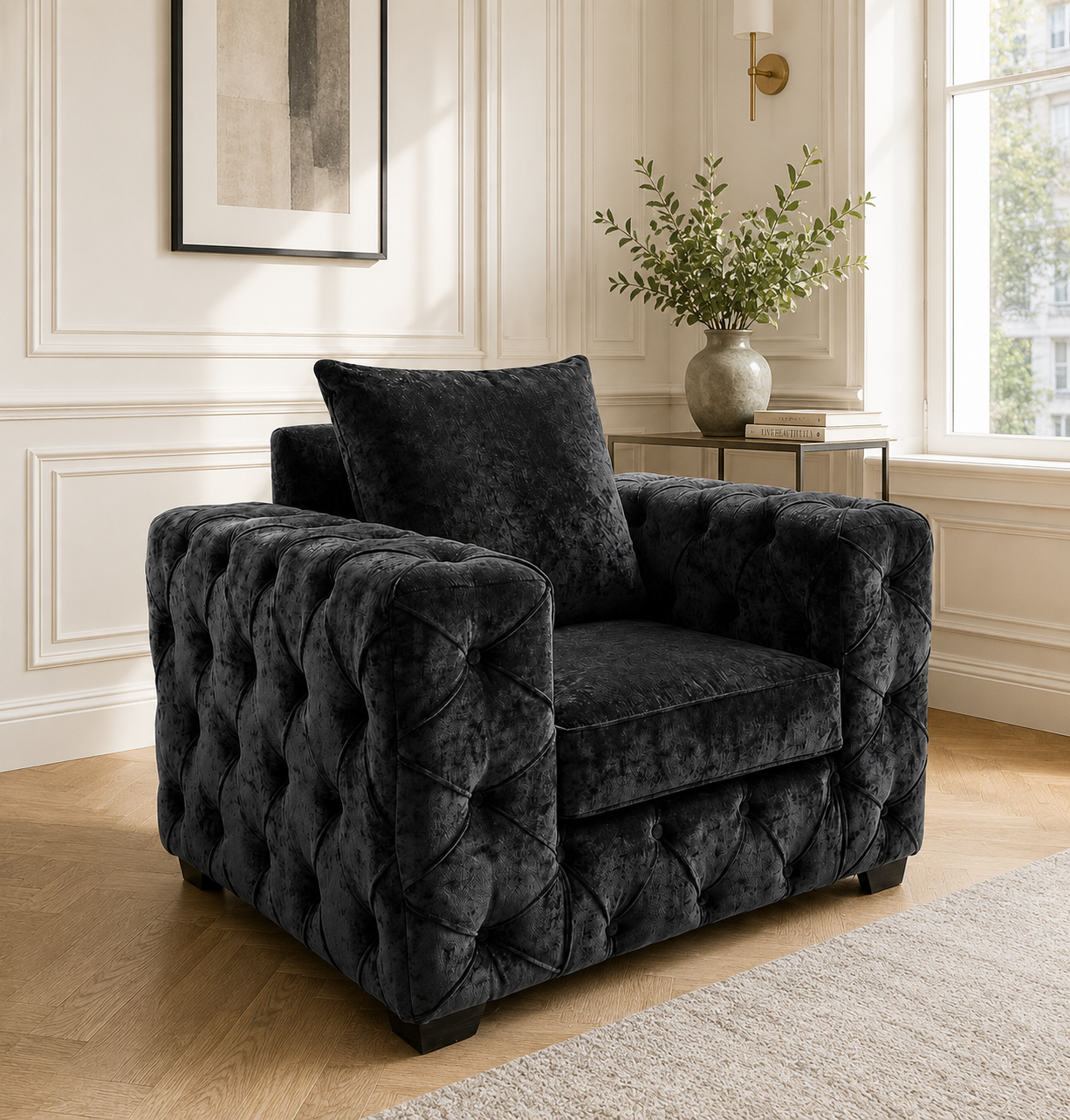 ASHTON 1 Seater Naples & Kinsington Dark Grey Sofa | FurniFolks - Detailed Angle View 4
