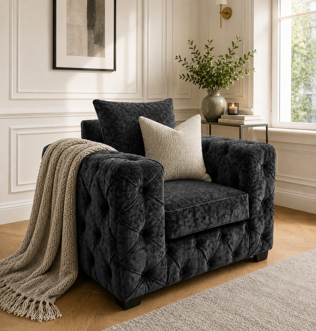 ASHTON 1 Seater Naples & Kinsington Dark Grey Sofa | FurniFolks - Detailed Angle View 5