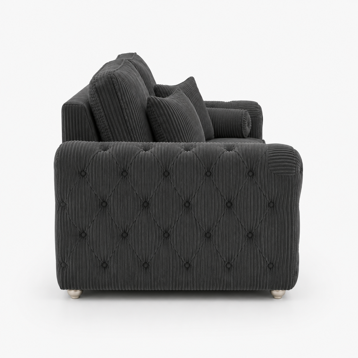 ASHTON 2 Seater Jumbo Cord Dark Grey Sofa - Detailed Angle View 2