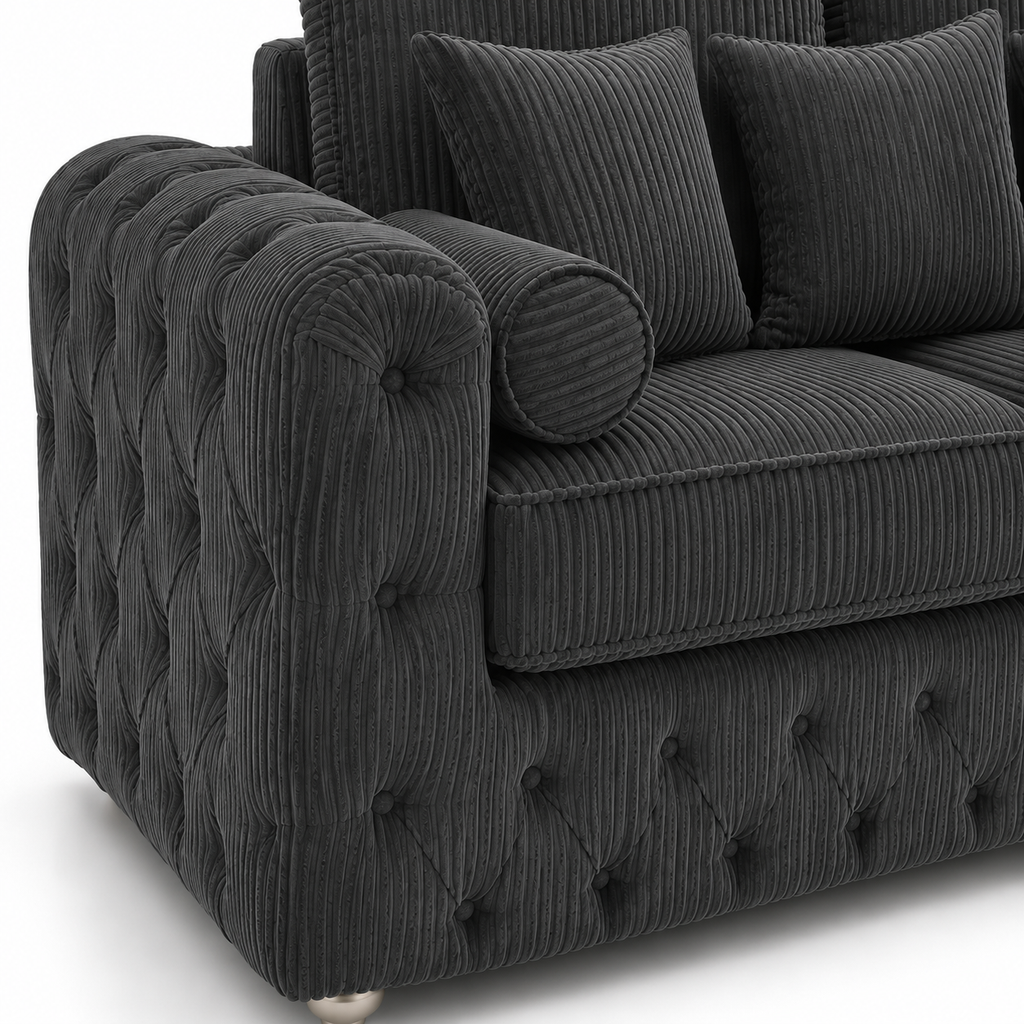 ASHTON 2 Seater Jumbo Cord Dark Grey Sofa - Detailed Angle View 3