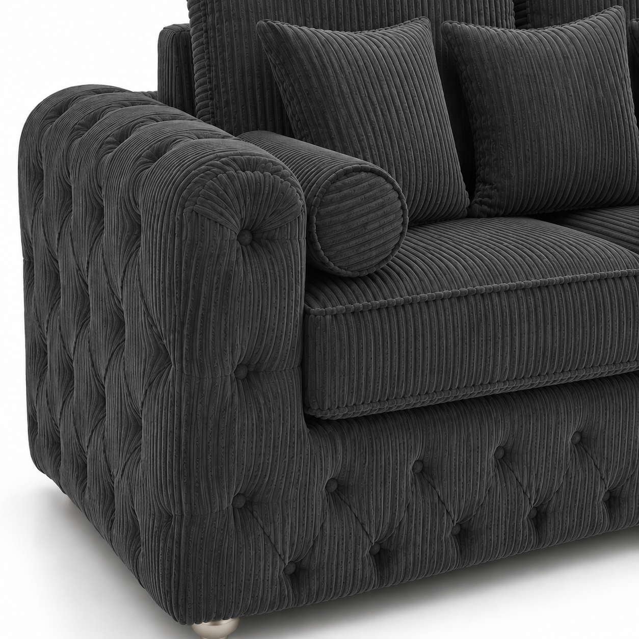 ASHTON 2 Seater Jumbo Cord Dark Grey Sofa - Detailed Angle View 3