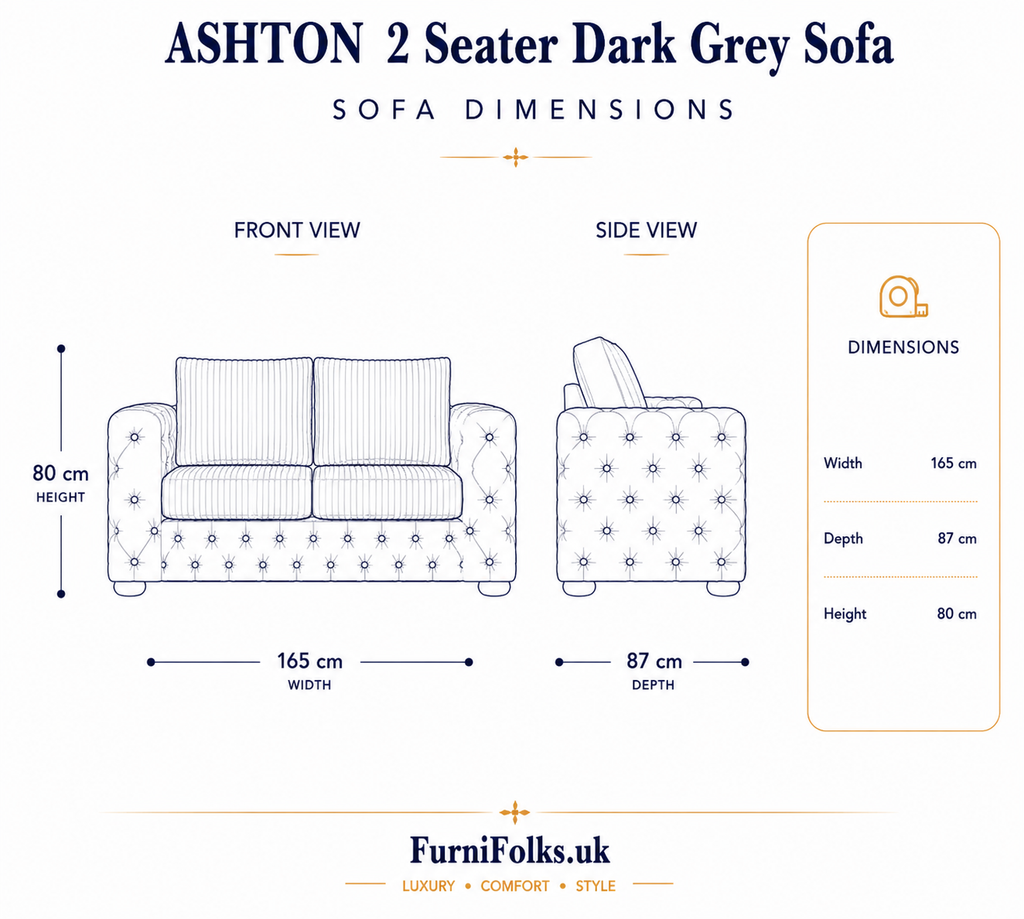 ASHTON 2 Seater Jumbo Cord Dark Grey Sofa - Detailed Angle View 6