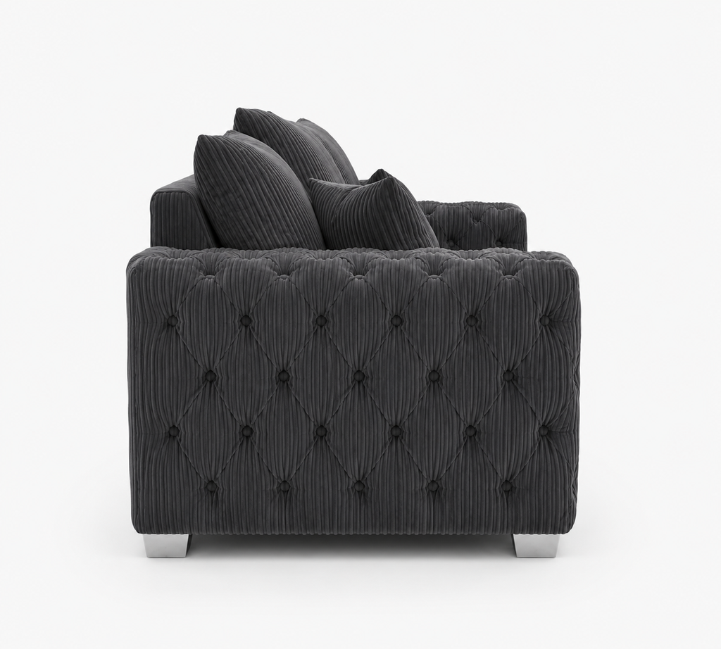 ASHTON 3+2 Seater Jumbo Cord Dark Grey Sofa - Detailed Angle View 2