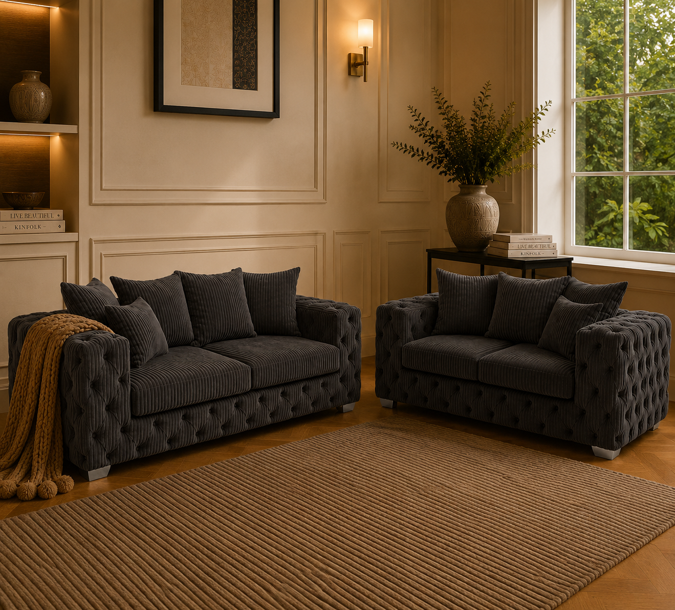 ASHTON 3+2 Seater Jumbo Cord Dark Grey Sofa - Detailed Angle View 5