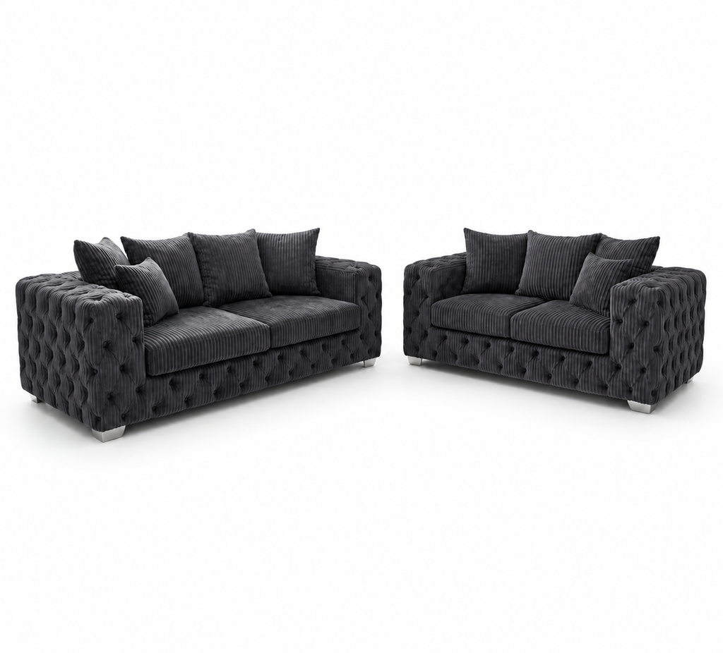 ASHTON 3+2 Seater Jumbo Cord Dark Grey Sofa - Luxury UK Living Room Showcase