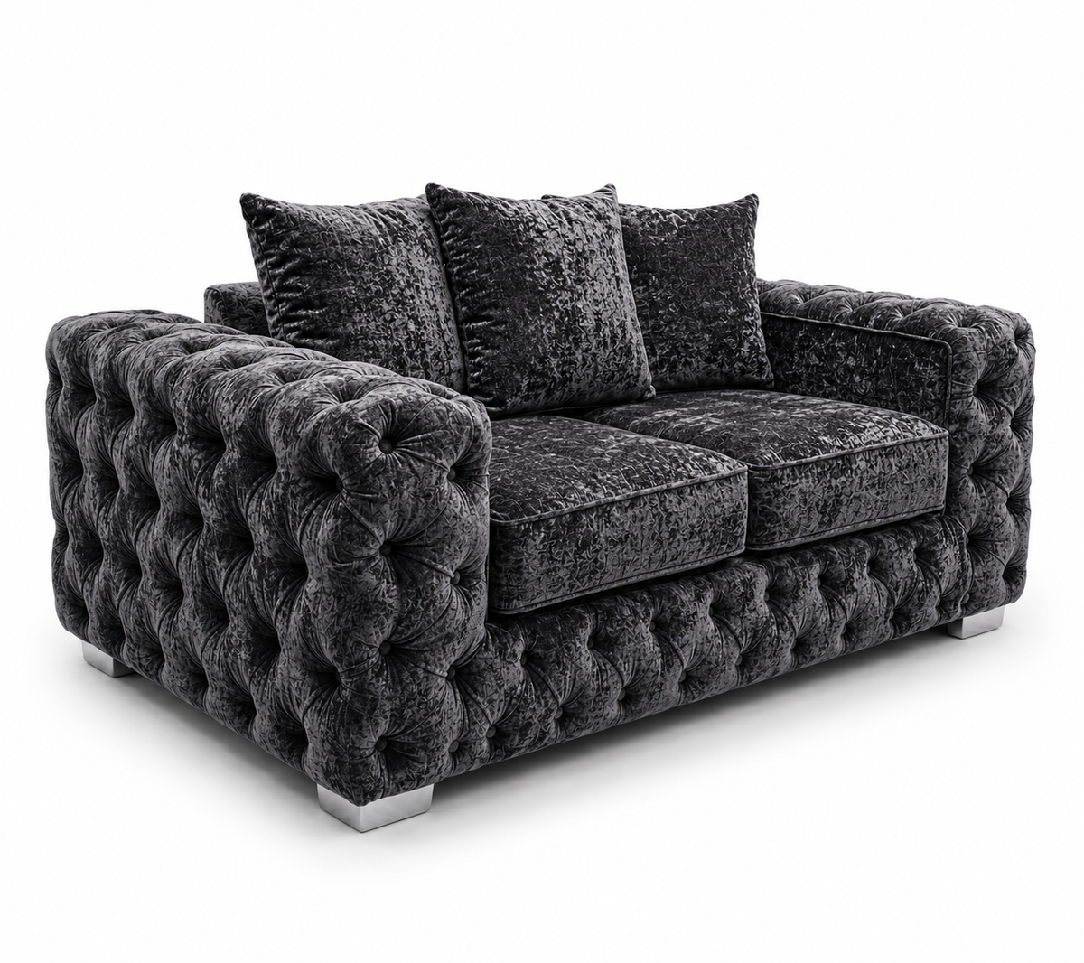 Ashton 2 Seater Crush Velvet Dark Grey Sofa - Luxury UK Living Room Showcase