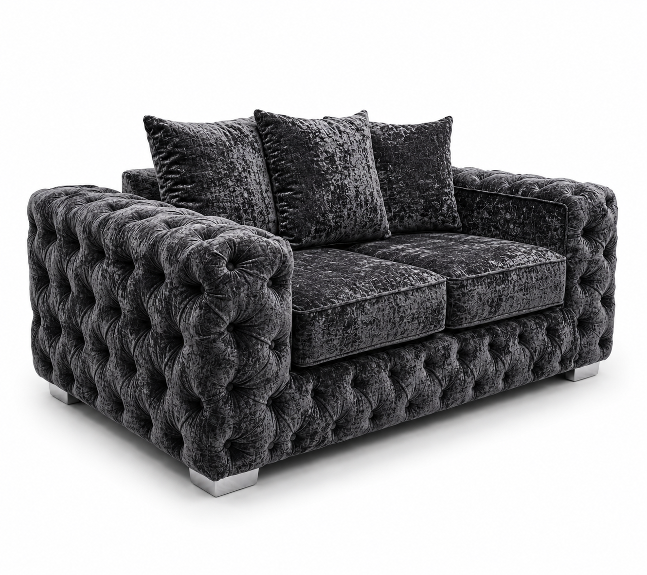 Ashton 2 Seater Crush Velvet Dark Grey Sofa - Luxury UK Living Room Showcase