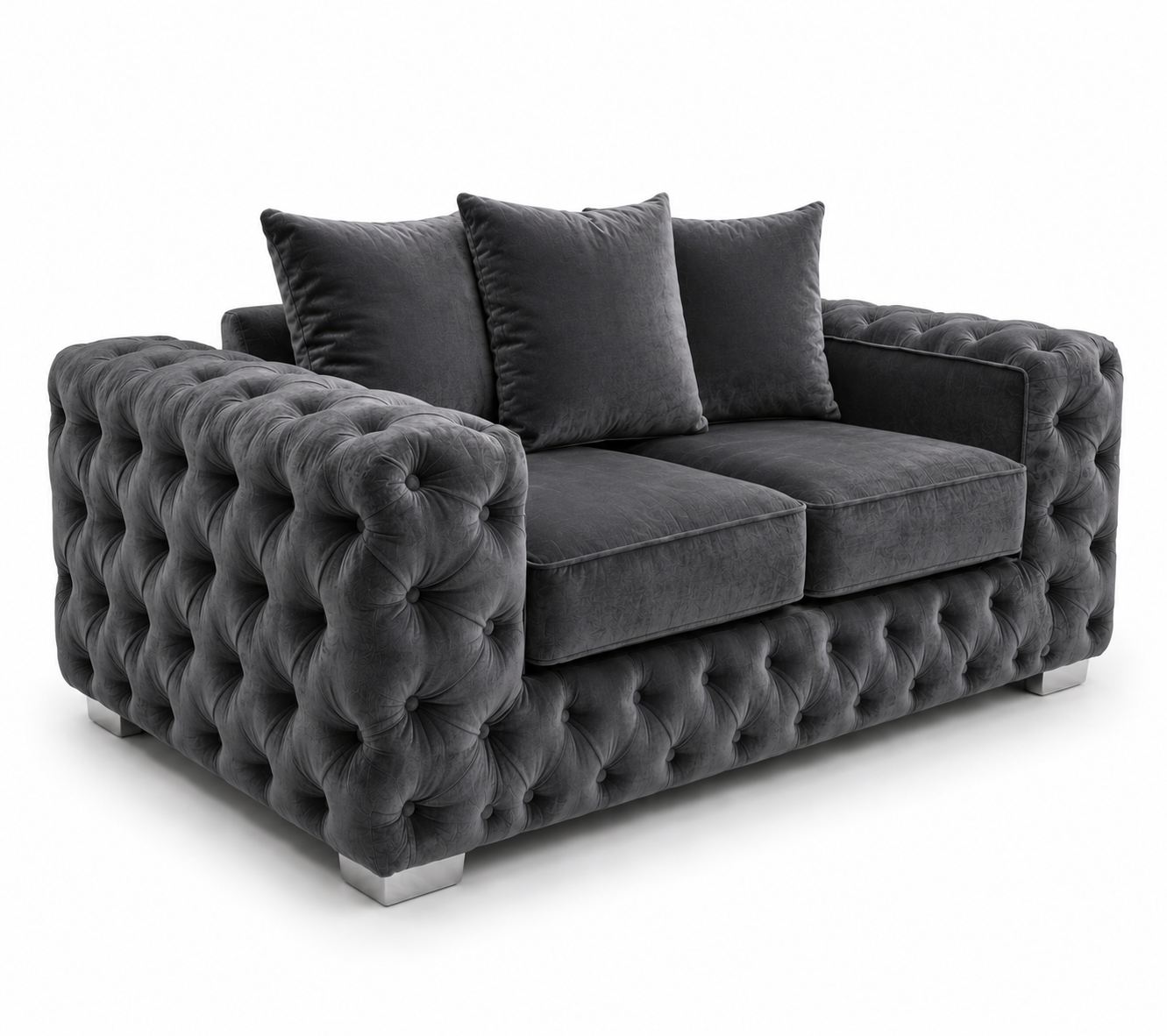 Ashton 2 Seater Plush Velvet Dark Grey Sofa - Luxury UK Living Room Showcase