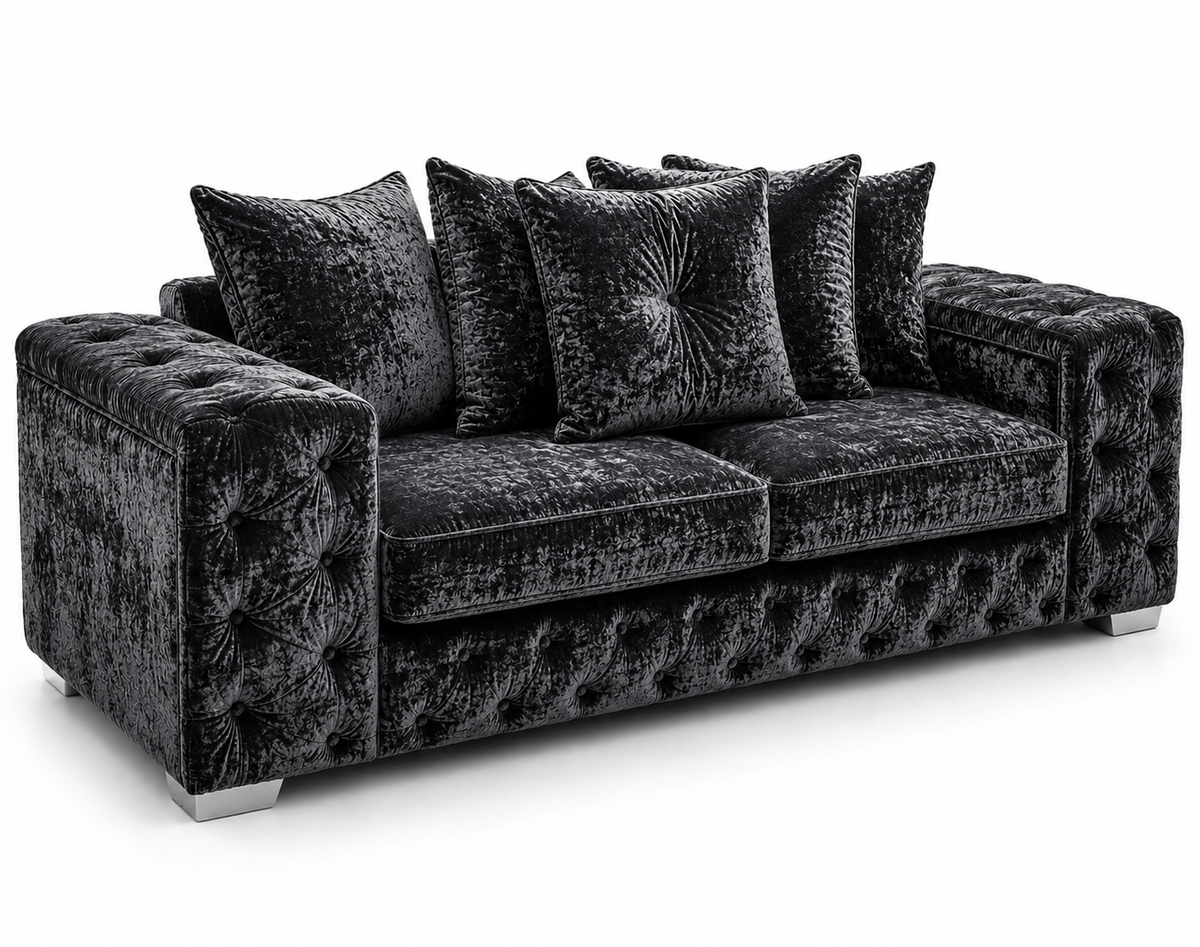 Ashton 3 Seater Crush Velvet Dark Grey Sofa - Luxury UK Living Room Showcase