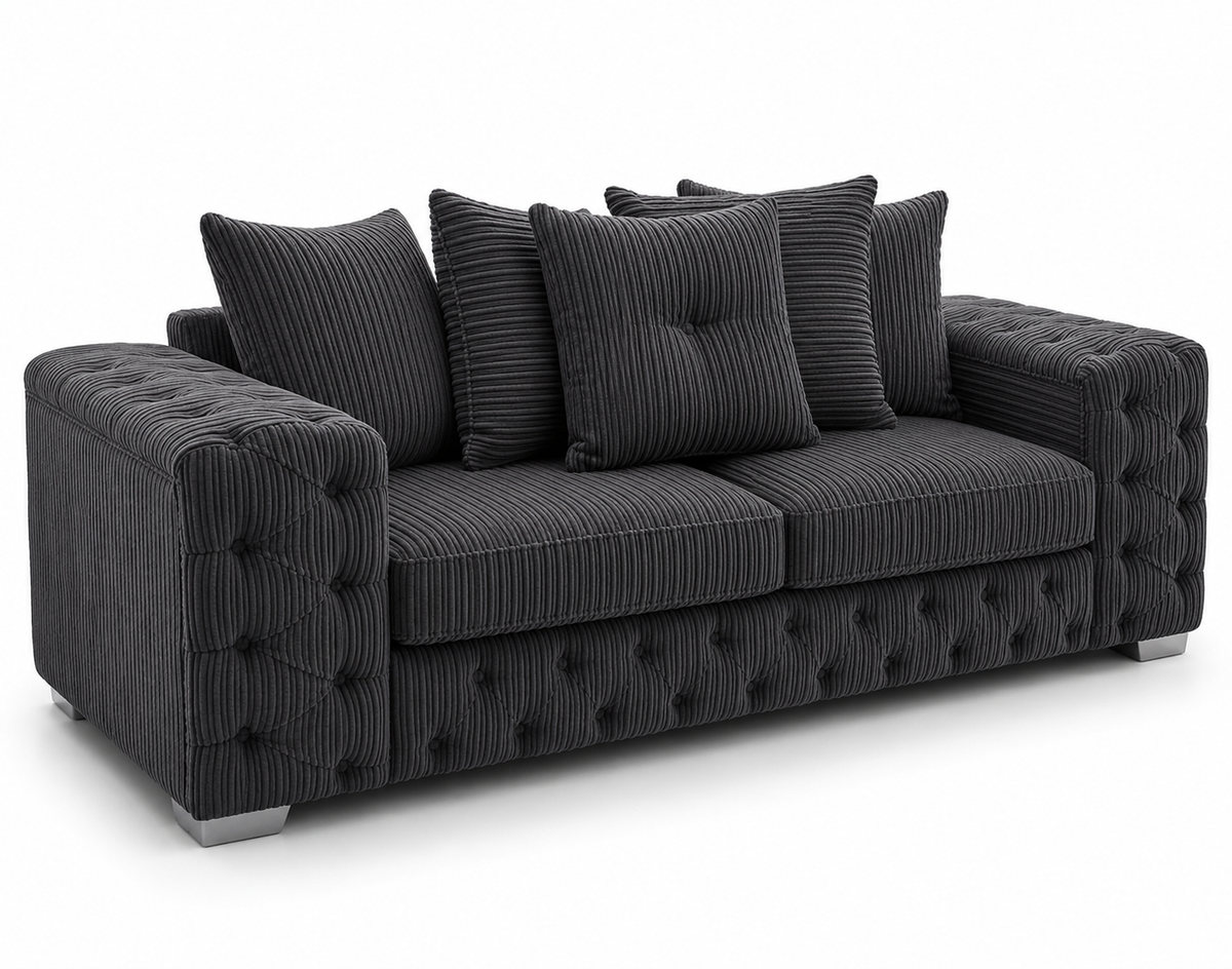 Ashton 3 Seater Jumbo Cord Dark Grey Sofa - Luxury UK Living Room Showcase