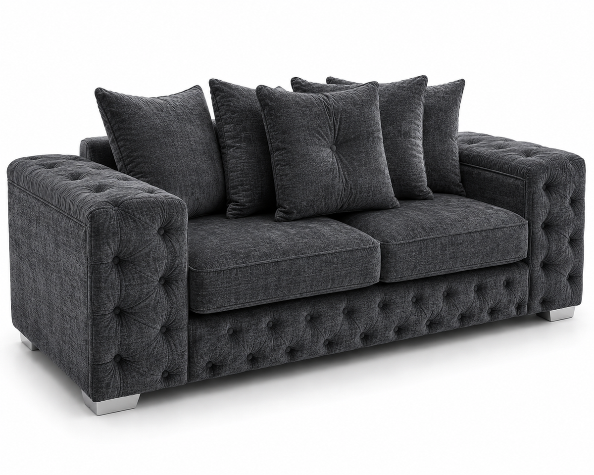 Ashton 3 Seater Naples & Kensington Dark Grey Sofa - Luxury UK Living Room Showcase