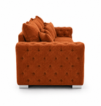 Madrid Chesterfield 2 Seater Chenille Burnt Orange Sofa - Detailed Angle View 2