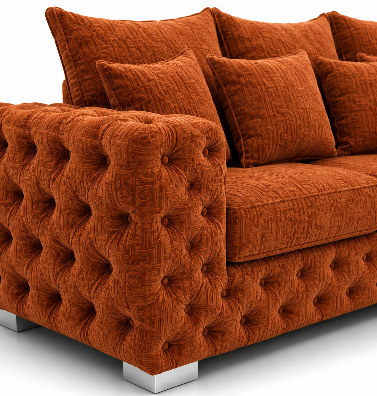 Madrid Chesterfield 2 Seater Chenille Burnt Orange Sofa - Detailed Angle View 3