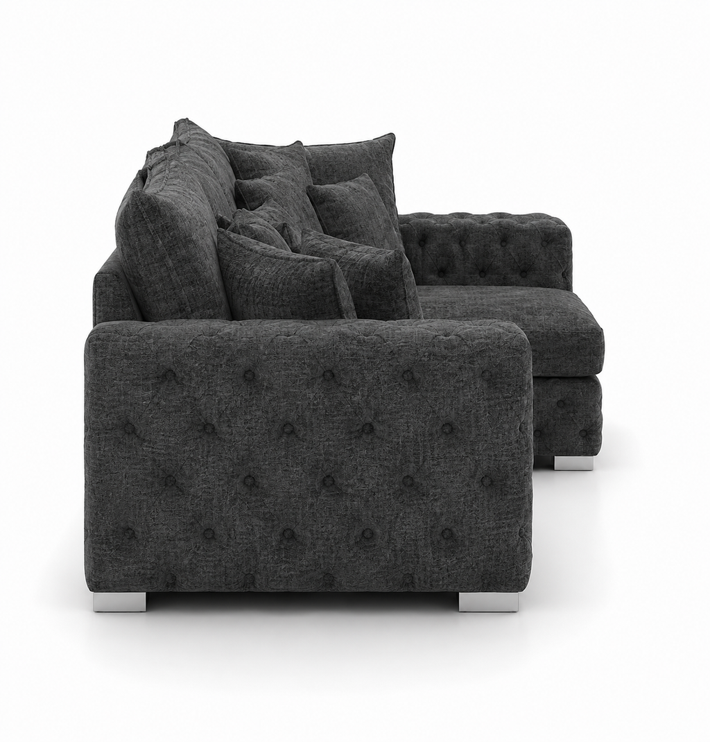 Ashton 5 Seater Corner L-Shape Chenille Dark Grey Sofa - Detailed Angle View 2