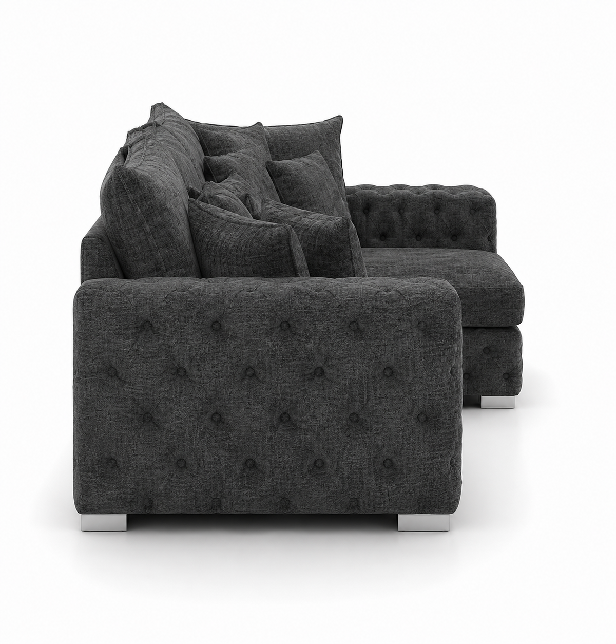 Ashton 5 Seater Corner L-Shape Chenille Dark Grey Sofa - Detailed Angle View 2