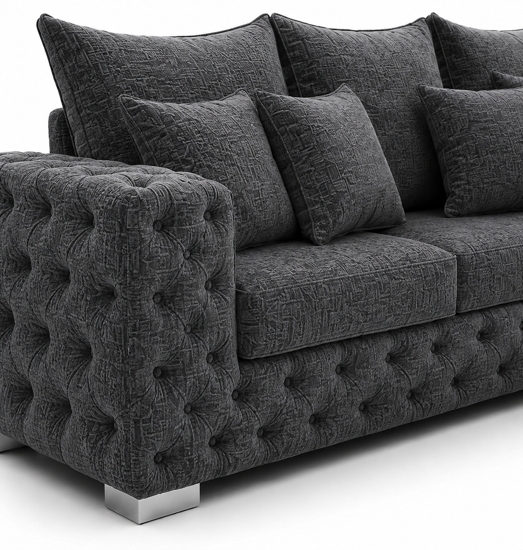 Ashton 5 Seater Corner L-Shape Chenille Dark Grey Sofa - Detailed Angle View 3