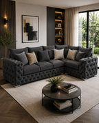 Ashton 5 Seater Corner L-Shape Chenille Dark Grey Sofa - Detailed Angle View 5