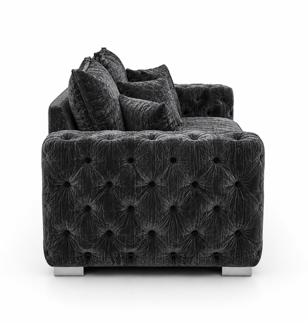 Ashton 5 Seater Corner L-Shape Crush Velvet Dark Grey Sofa - Detailed Angle View 2