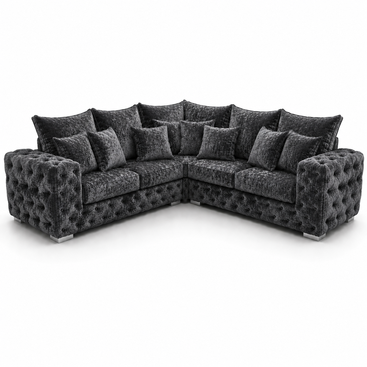 Ashton 5 Seater Corner L-Shape Crush Velvet Dark Grey Sofa - Luxury UK Living Room Showcase
