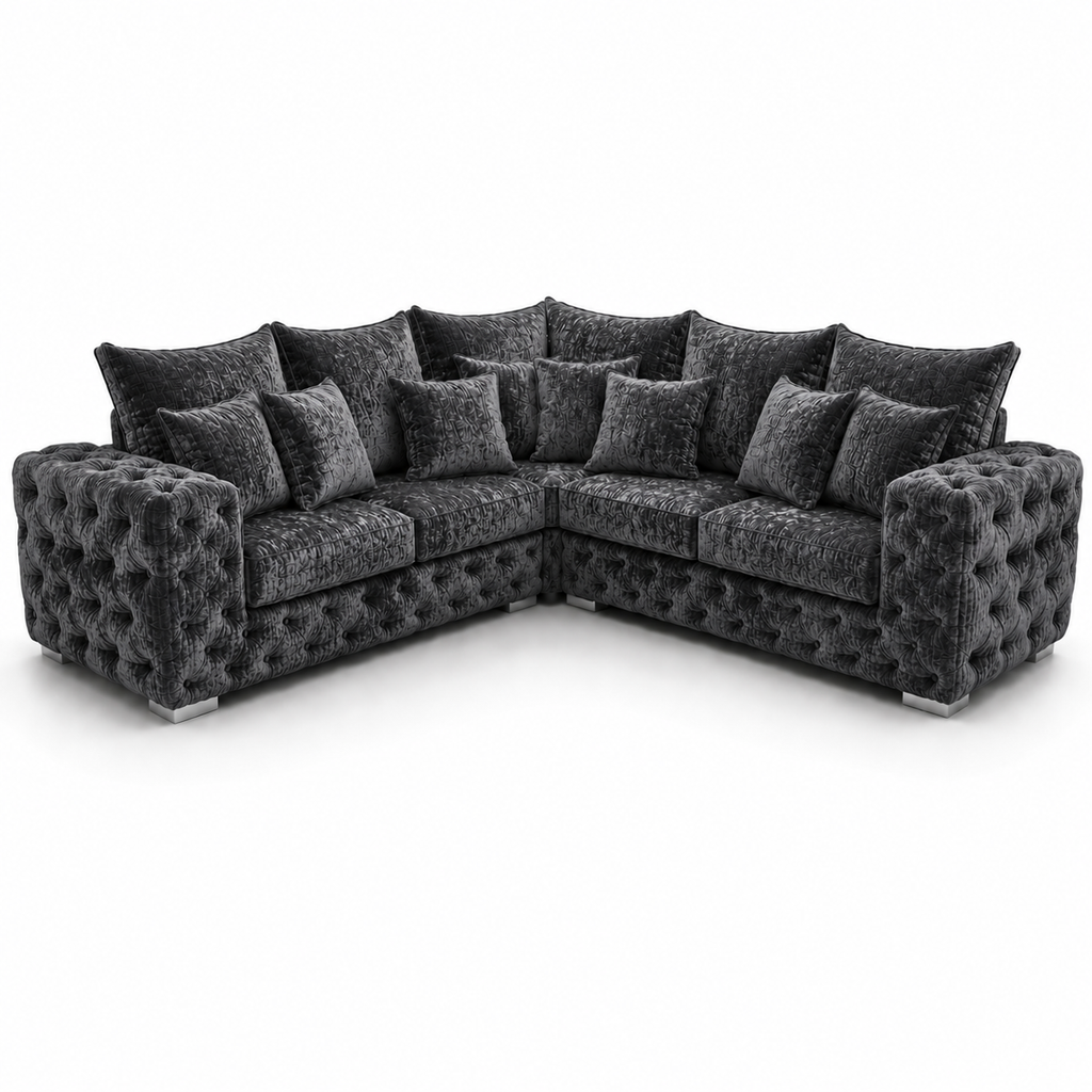 Ashton 5 Seater Corner L-Shape Crush Velvet Dark Grey Sofa - Luxury UK Living Room Showcase