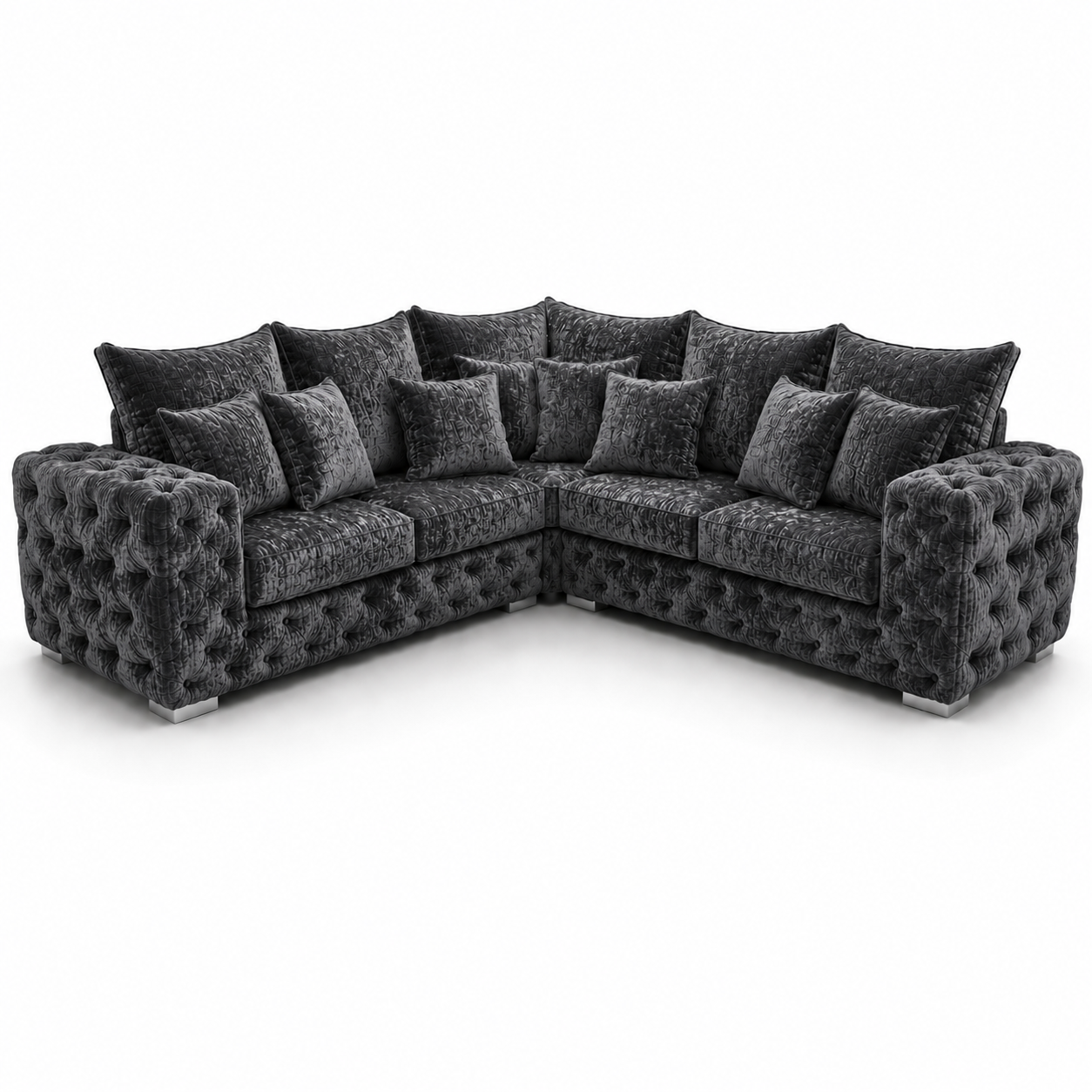 Ashton 5 Seater Corner L-Shape Crush Velvet Dark Grey Sofa - Luxury UK Living Room Showcase