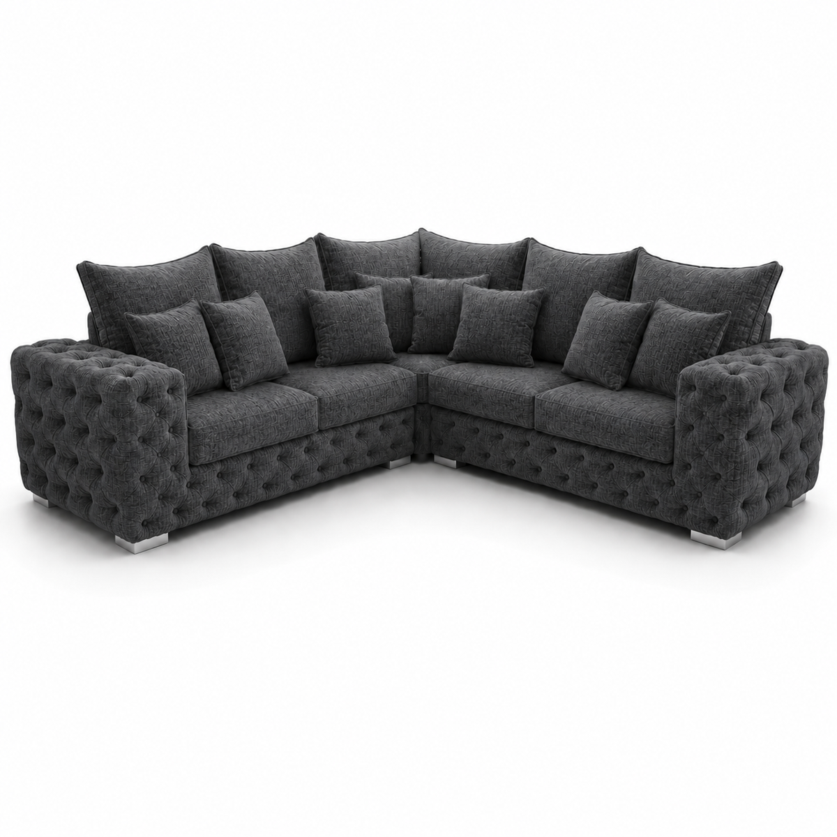 Ashton 5 Seater Corner L-Shape Chenille Dark Grey Sofa - Luxury UK Living Room Showcase
