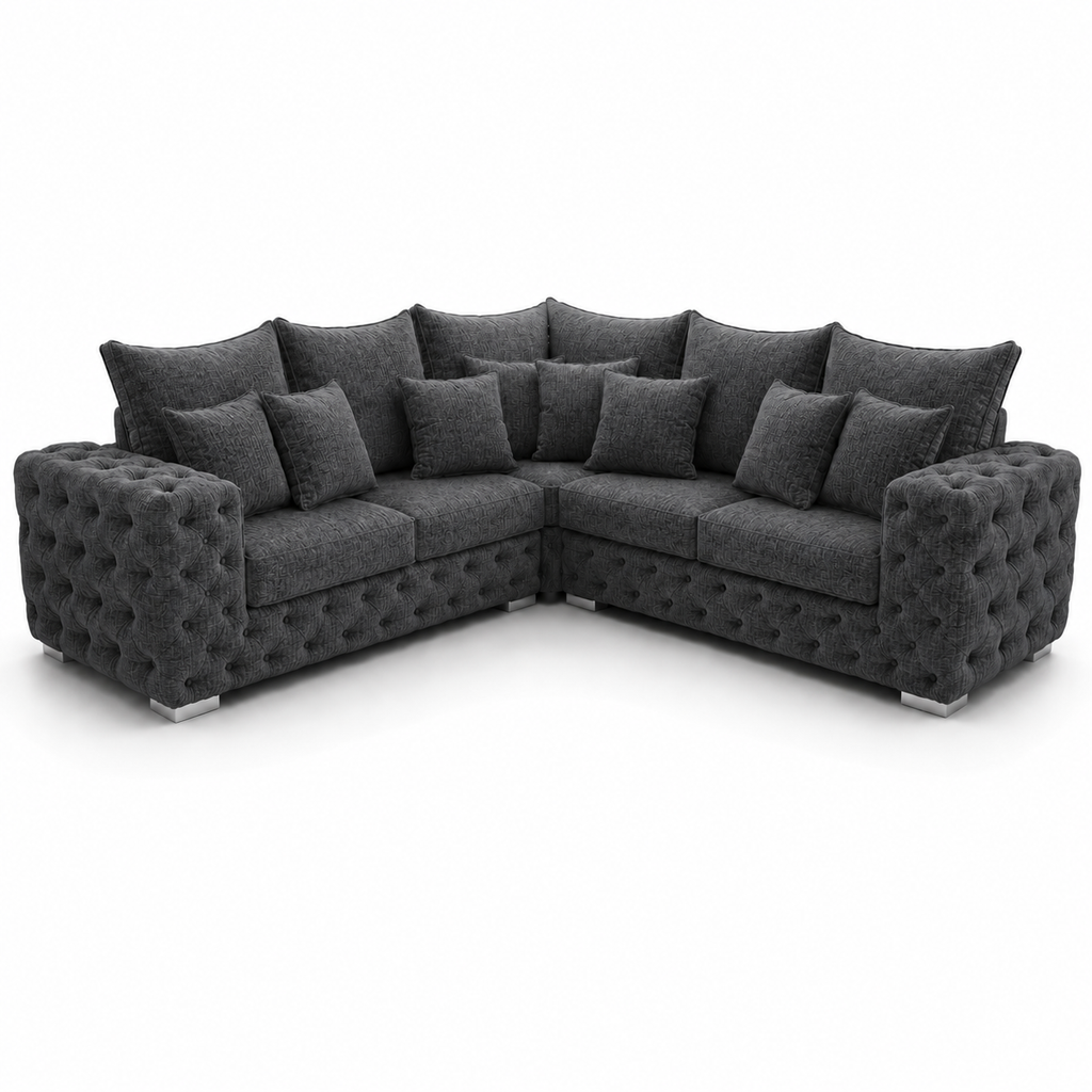 Ashton 5 Seater Corner L-Shape Chenille Dark Grey Sofa - Luxury UK Living Room Showcase
