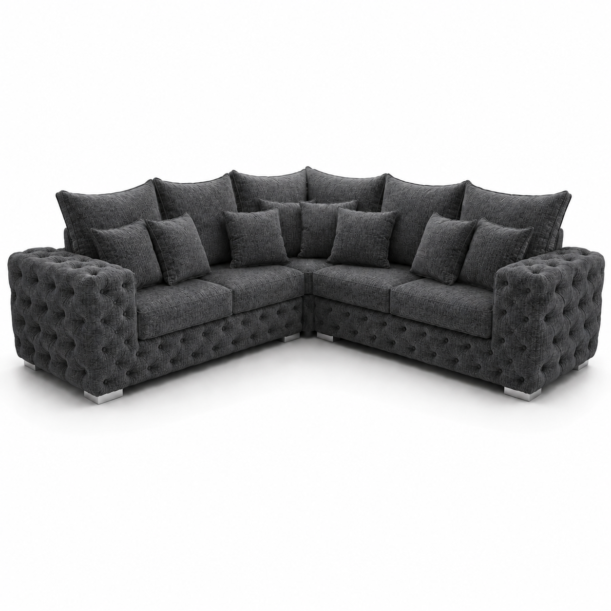 Ashton 5 Seater Corner L-Shape Chenille Dark Grey Sofa - Luxury UK Living Room Showcase