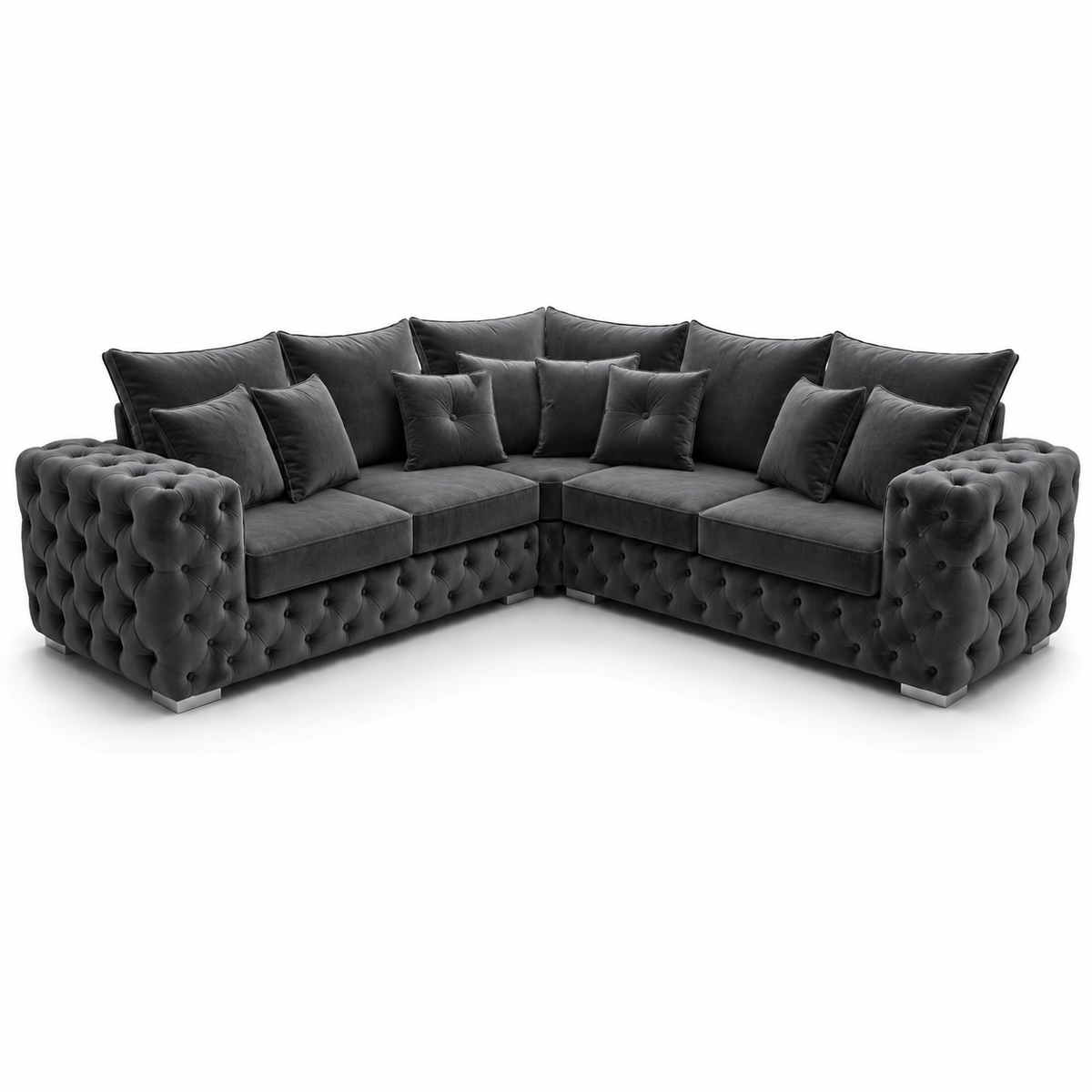 Ashton 5 Seater Corner Sofa Plush Velvet Dark Grey - Luxury UK Living Room Showcase