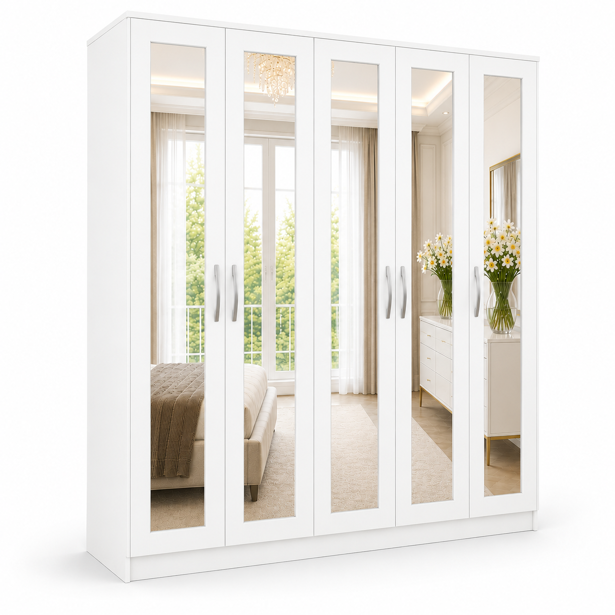 5 Door Wardrobe Without Drawers White | FurniFolks UK - Detailed Angle View 2