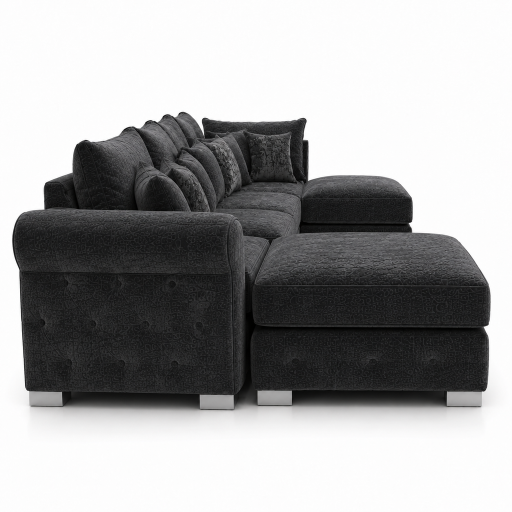 Bishop Large U Shape 5 Seater Chenille Dark Grey Sofa - Detailed Angle View 2