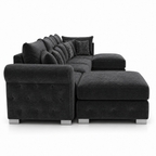 Bishop Large U Shape 5 Seater Chenille Dark Grey Sofa - Detailed Angle View 2