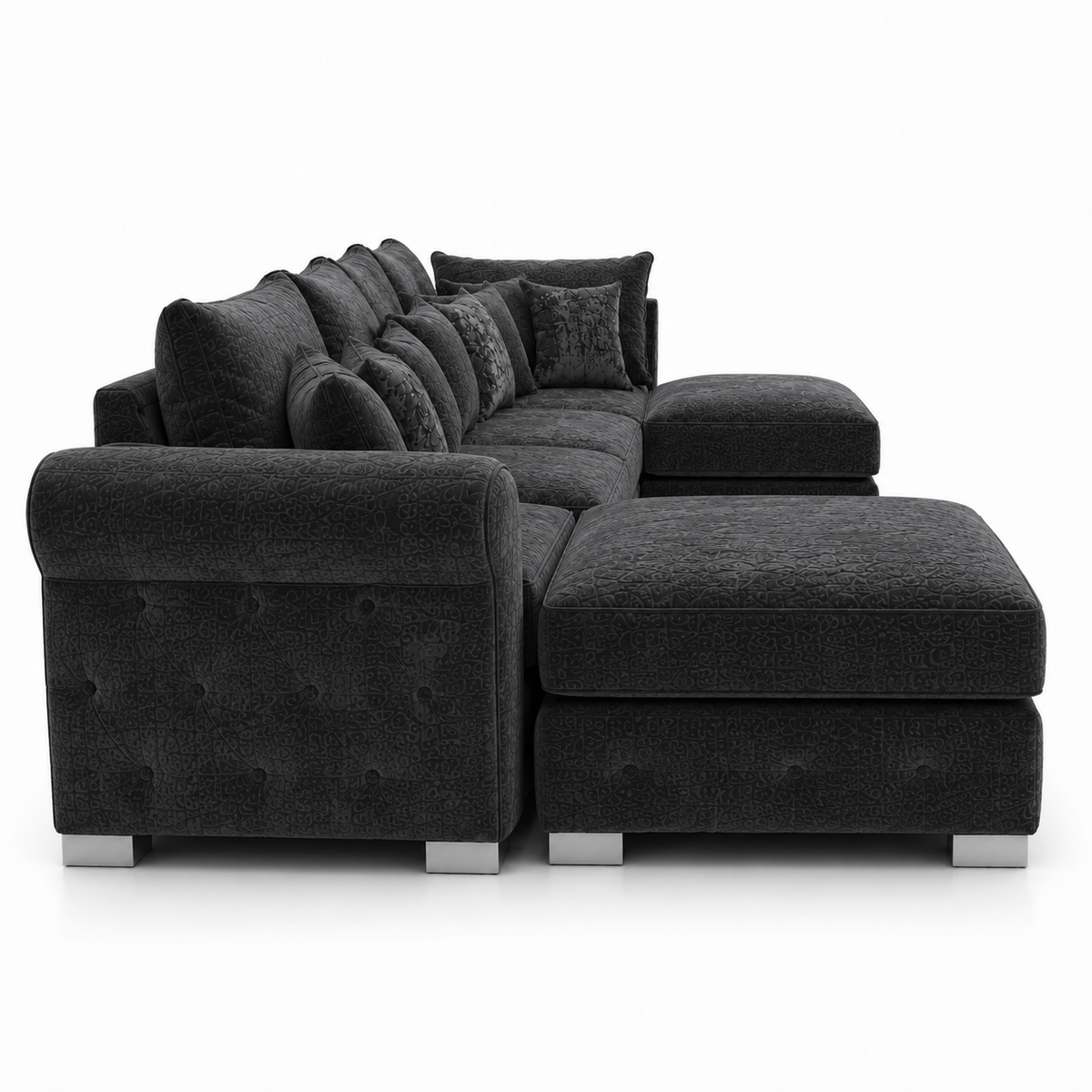 Bishop Large U Shape 5 Seater Chenille Dark Grey Sofa - Detailed Angle View 2