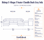 Bishop Large U Shape 5 Seater Chenille Dark Grey Sofa - Detailed Angle View 7