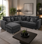 Bishop Large U Shape 5 Seater Chenille Dark Grey Sofa - Detailed Angle View 5