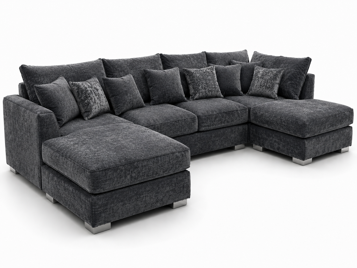 Bishop Large U Shape 5 Seater Chenille Dark Grey Sofa - Luxury UK Living Room Showcase