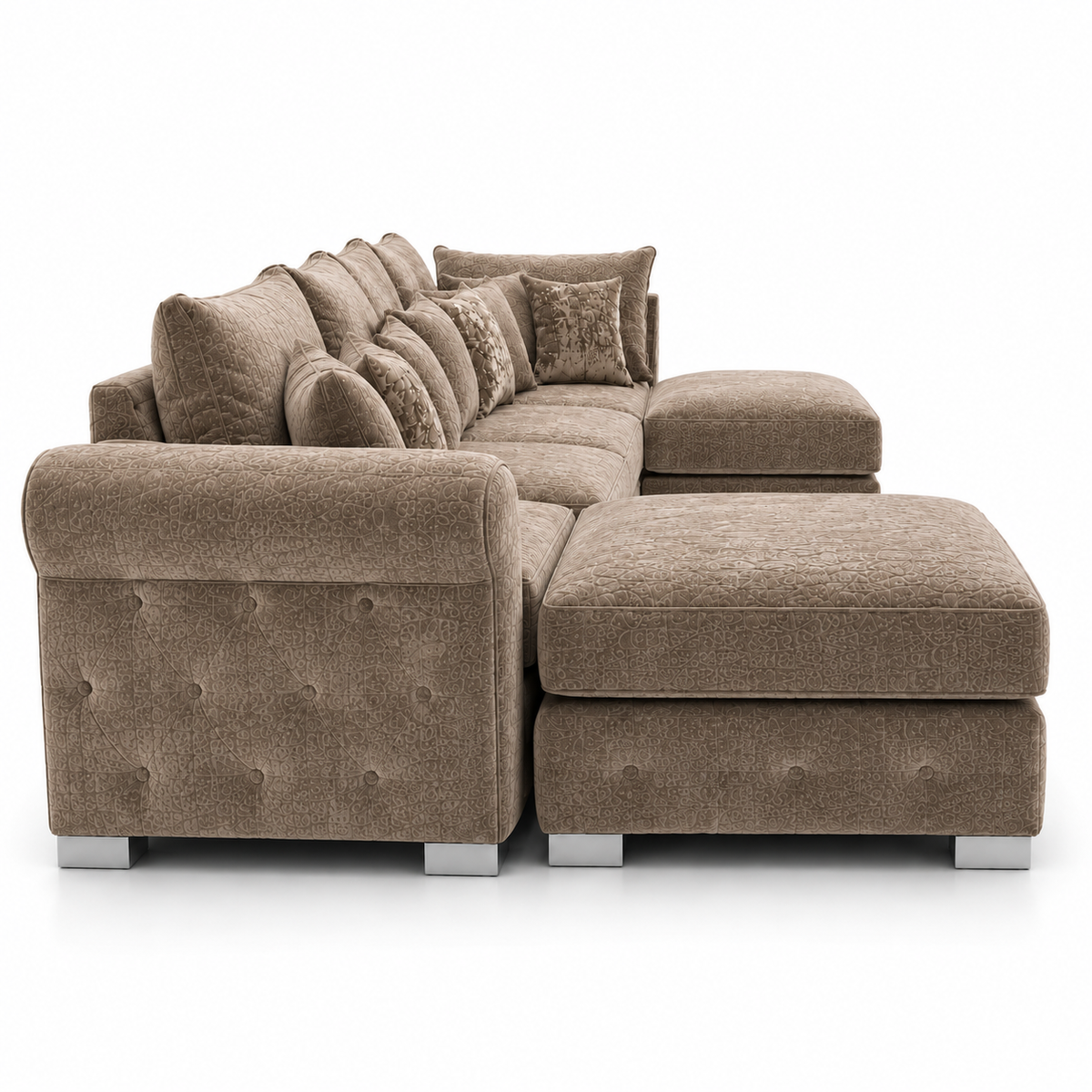 Bishop Large U Shape 5 Seater Chenille Mink Sofa - Detailed Angle View 2