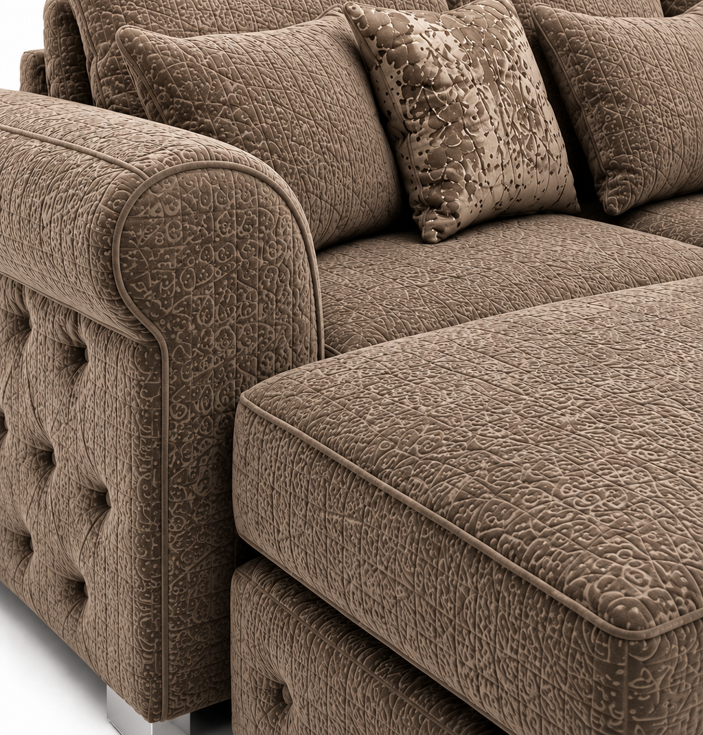 Bishop Large U Shape 5 Seater Chenille Mink Sofa - Detailed Angle View 3