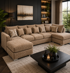 Bishop Large U Shape 5 Seater Chenille Mink Sofa - Detailed Angle View 5