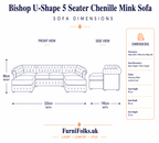 Bishop Large U Shape 5 Seater Chenille Mink Sofa - Detailed Angle View 6
