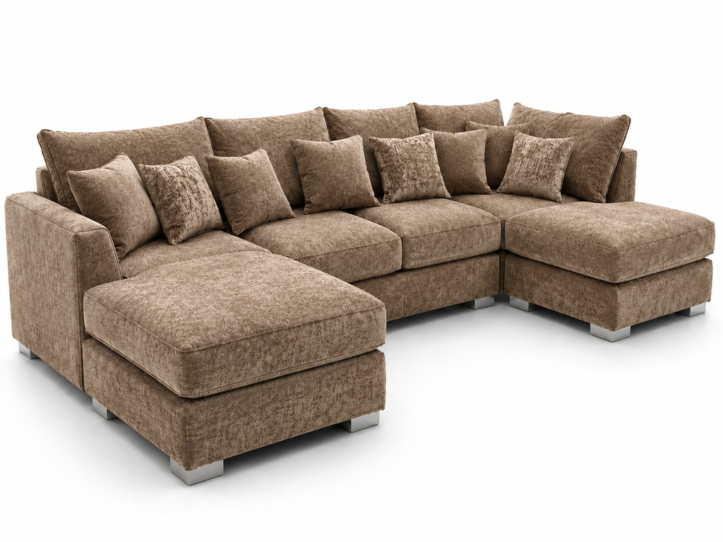 Bishop Large U Shape 5 Seater Chenille Mink Sofa - Luxury UK Living Room Showcase