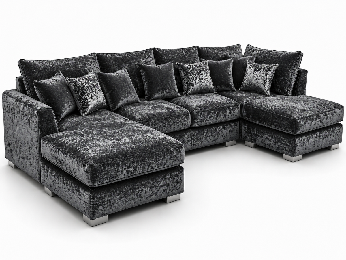 Bishop Large U Shape 5 Seater Crushed Velvet Dark Grey Sofa - Luxury UK Living Room Showcase