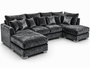 Bishop Large U Shape 5 Seater Crushed Velvet Dark Grey Sofa | Free UK Delivery
